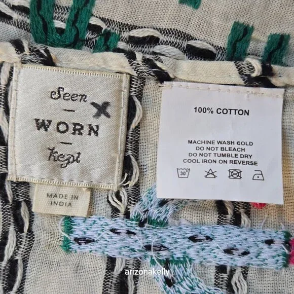 Anthropologie x Seen/Worn/Kept Cotton Cactus Scarf Embroidered - Picture 7 of 14